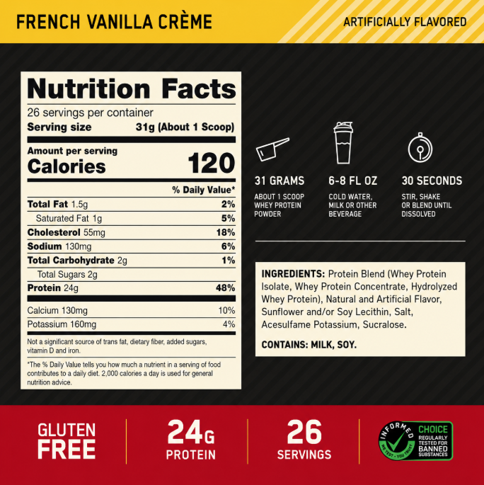 Съдържание на Optimim Nutrition 100% Whey Gold Standard